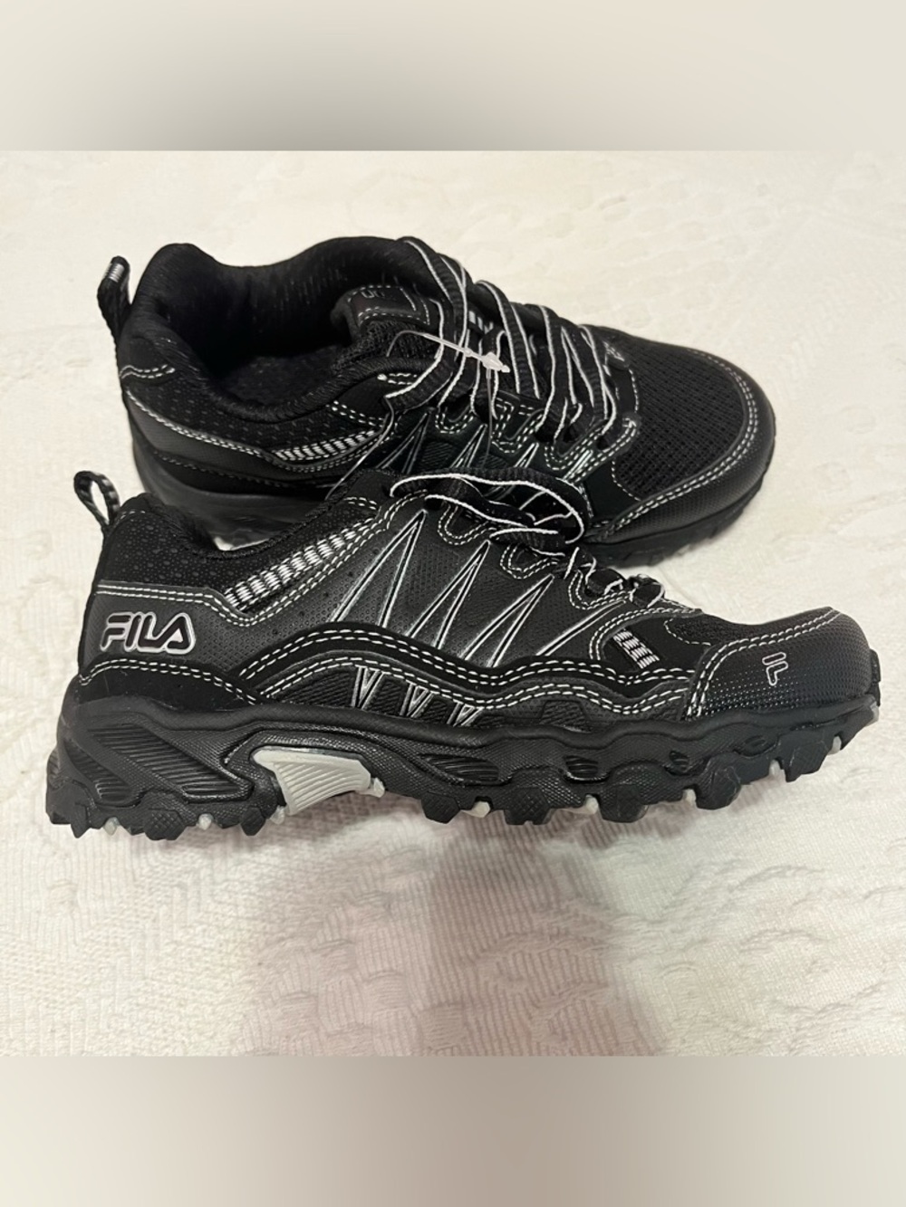 Fila Black Athletic Trail Sneakers with White/ Silver Accents